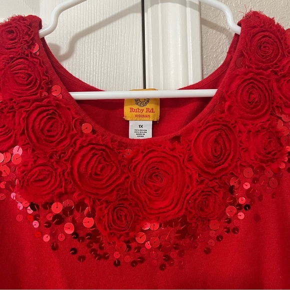 Ruby Rd 1X 3/4 Sleeve Sweater with Sequin and Floral Appliqué Detai - Picture 3 of 5